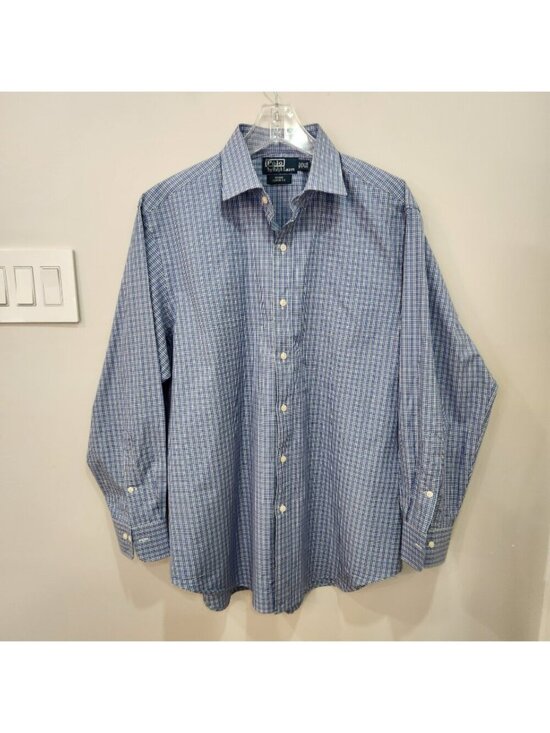 Polo Ralph Lauren Other - Polo Ralph Lauren Mens Regent Classic Fit Blue Plaid Gingham Dress Shirt 16.5"